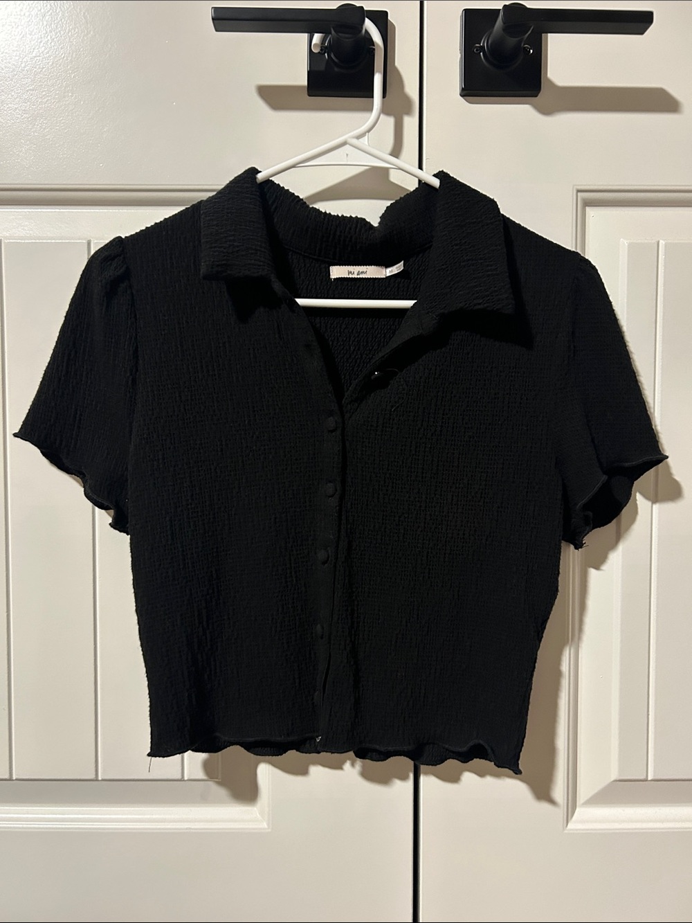 miami Black Cropped Button-Front Textured Shirt